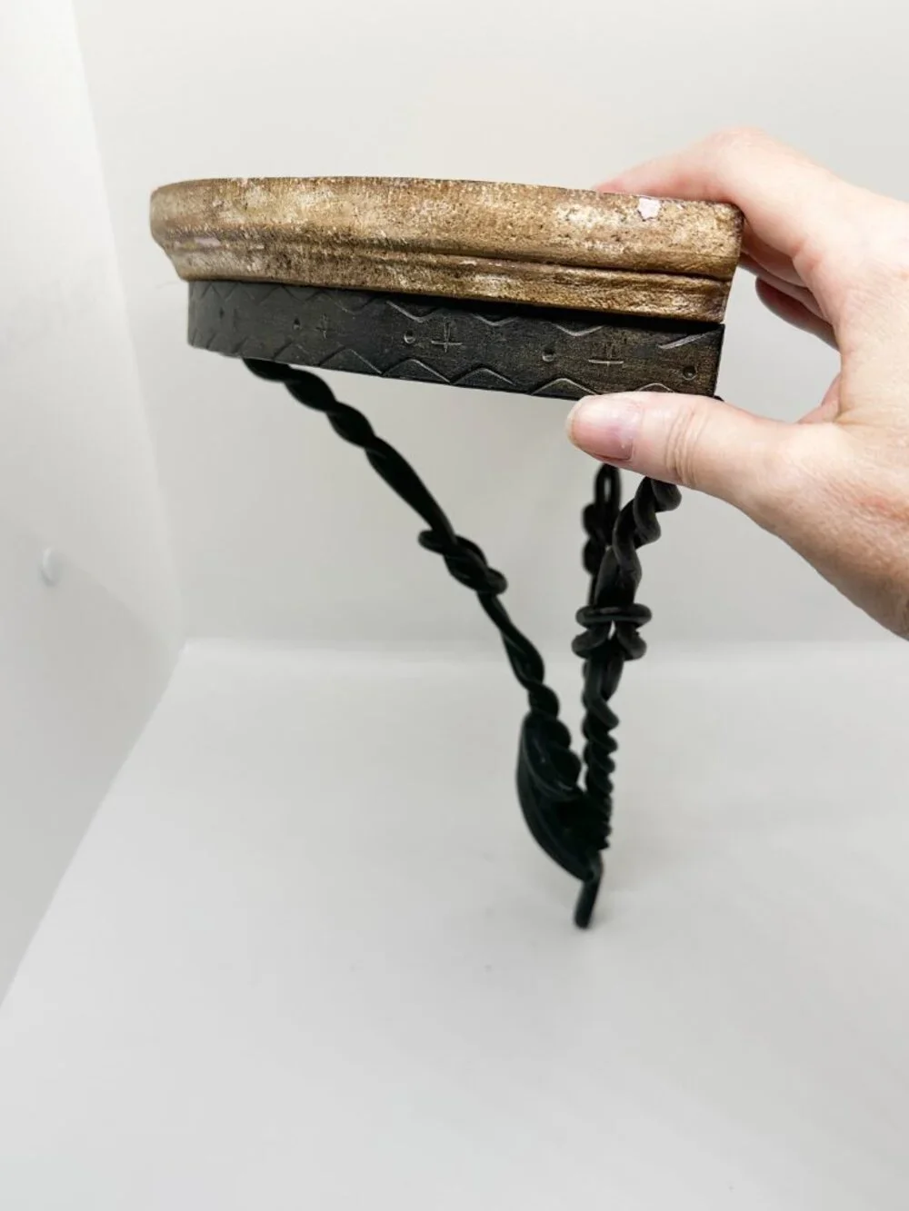 Wood Metal Wall Shelf Gothic Witchy Whimsigoth Medieval Twisted Rope Half Moon